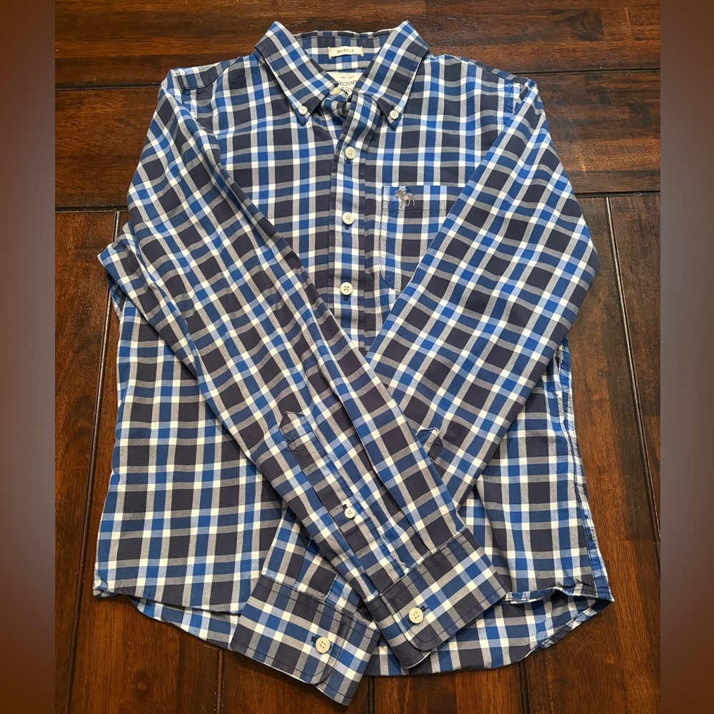 Abercrombie & Fitch Navy and White Plaid Shirt, Men’s S